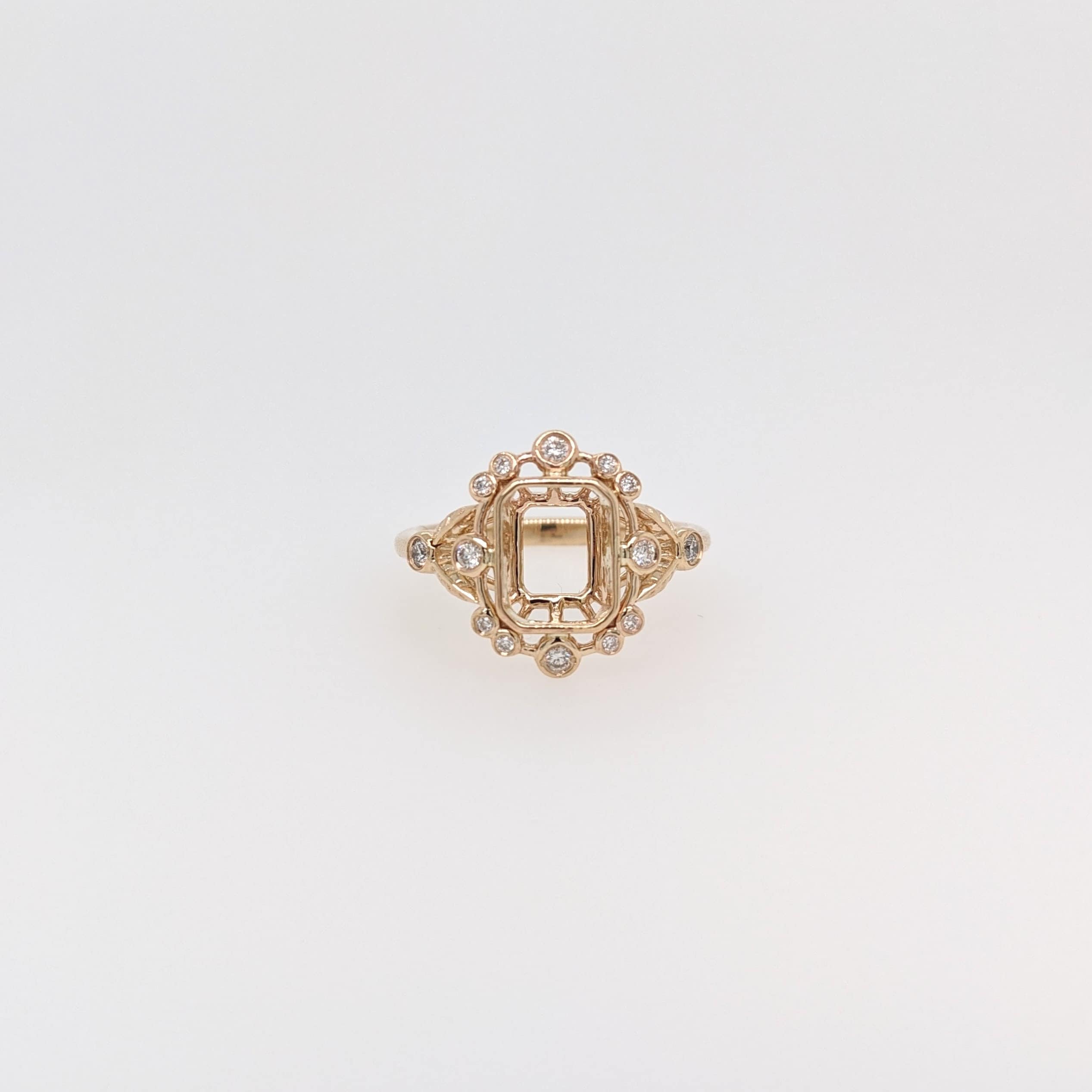 Statement Rings-Vintage Inspire Ring Setting W Earth Mined Diamond Accents in 14K Solid Gold | Emerald 7x5 8x6 9x7 | Gemstone Ring Setting | Customizable - NNJGemstones