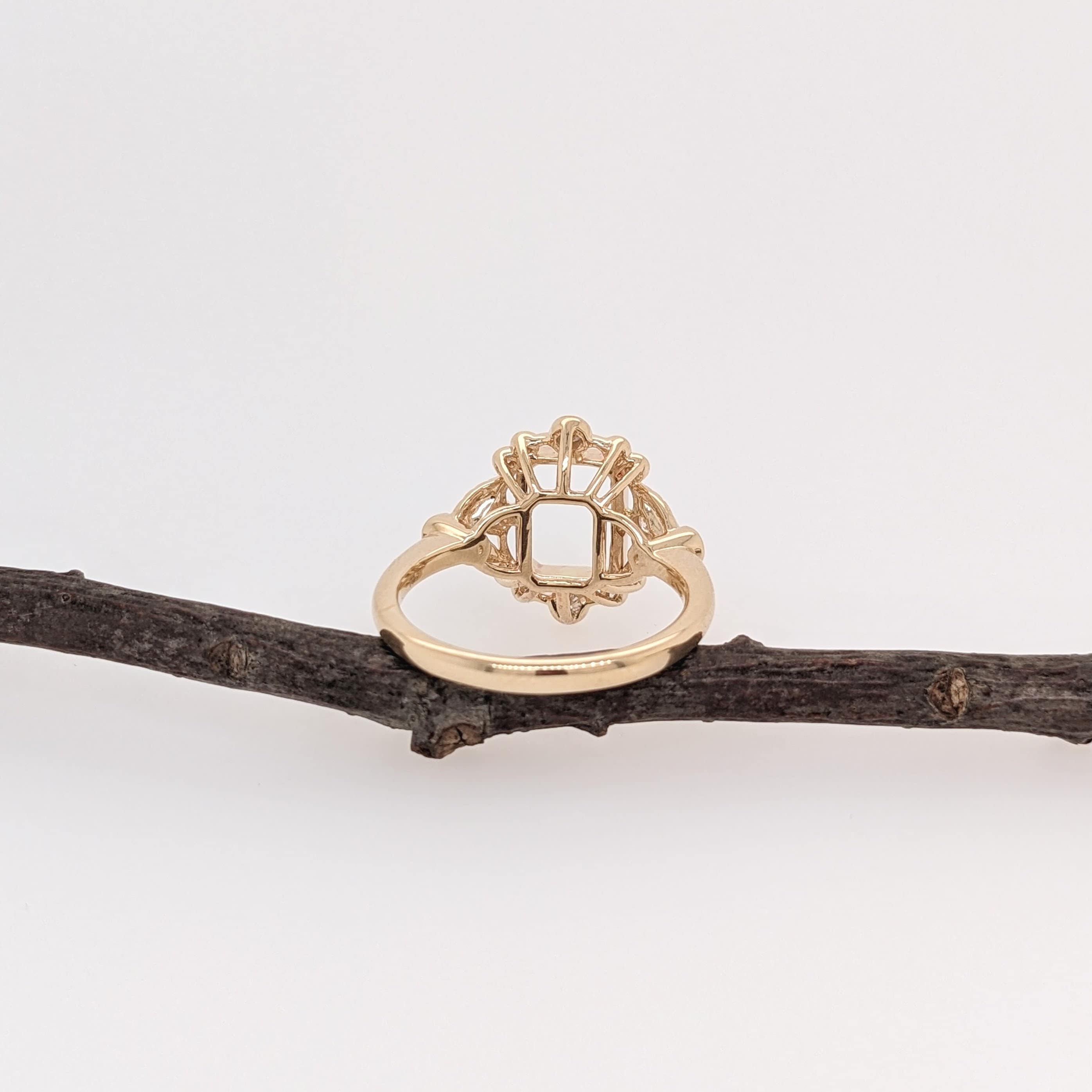 Statement Rings-Vintage Inspire Ring Setting W Earth Mined Diamond Accents in 14K Solid Gold | Emerald 7x5 8x6 9x7 | Gemstone Ring Setting | Customizable - NNJGemstones