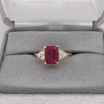 Stunning Bright Red Ruby Ring | Solid 14K Gold | Natural Diamond | Emerald Cut 8x6mm