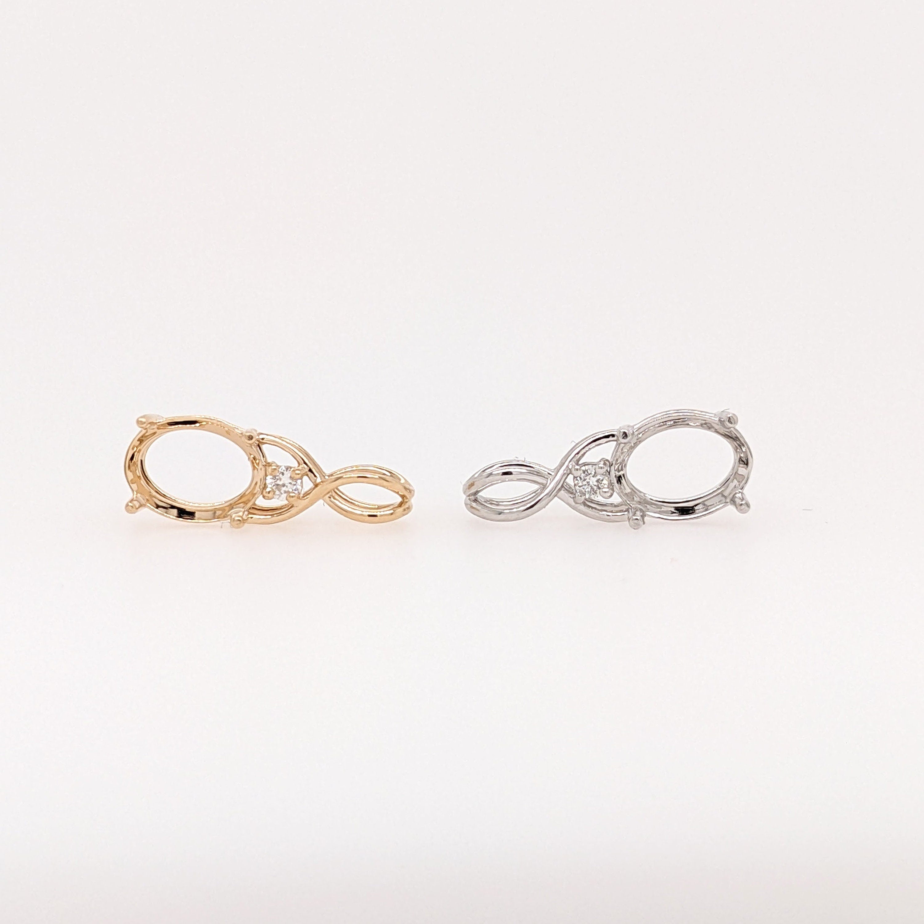 Pendants-Dainty Infinity Design Diamond Pendant Semi Mount in 14K Rose, White, or Yellow Gold | Oval Shape 8x6mm | Twisted Necklace | Custom Sizes - NNJGemstones