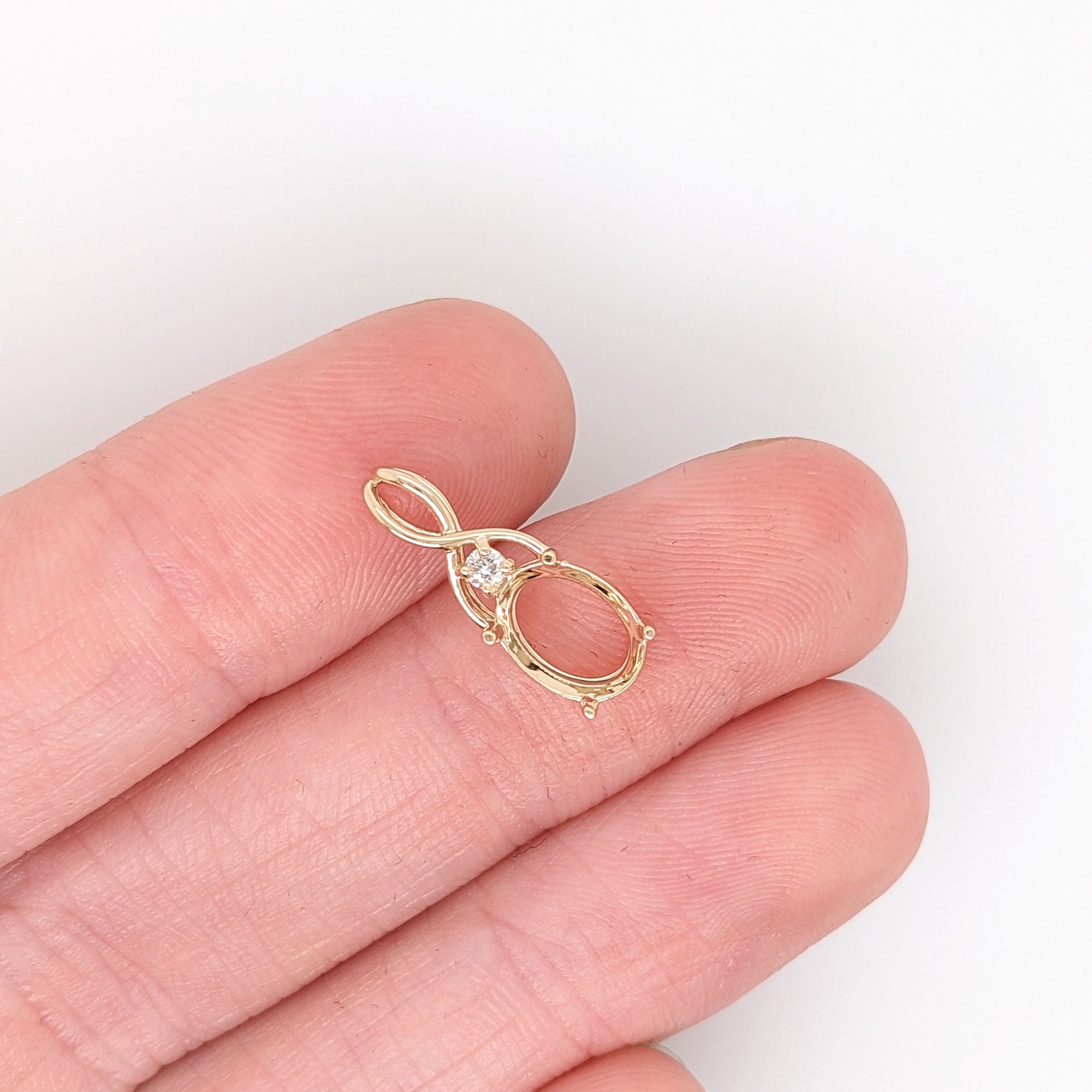 Pendants-Dainty Infinity Design Diamond Pendant Semi Mount in 14K Rose, White, or Yellow Gold | Oval Shape 8x6mm | Twisted Necklace | Custom Sizes - NNJGemstones