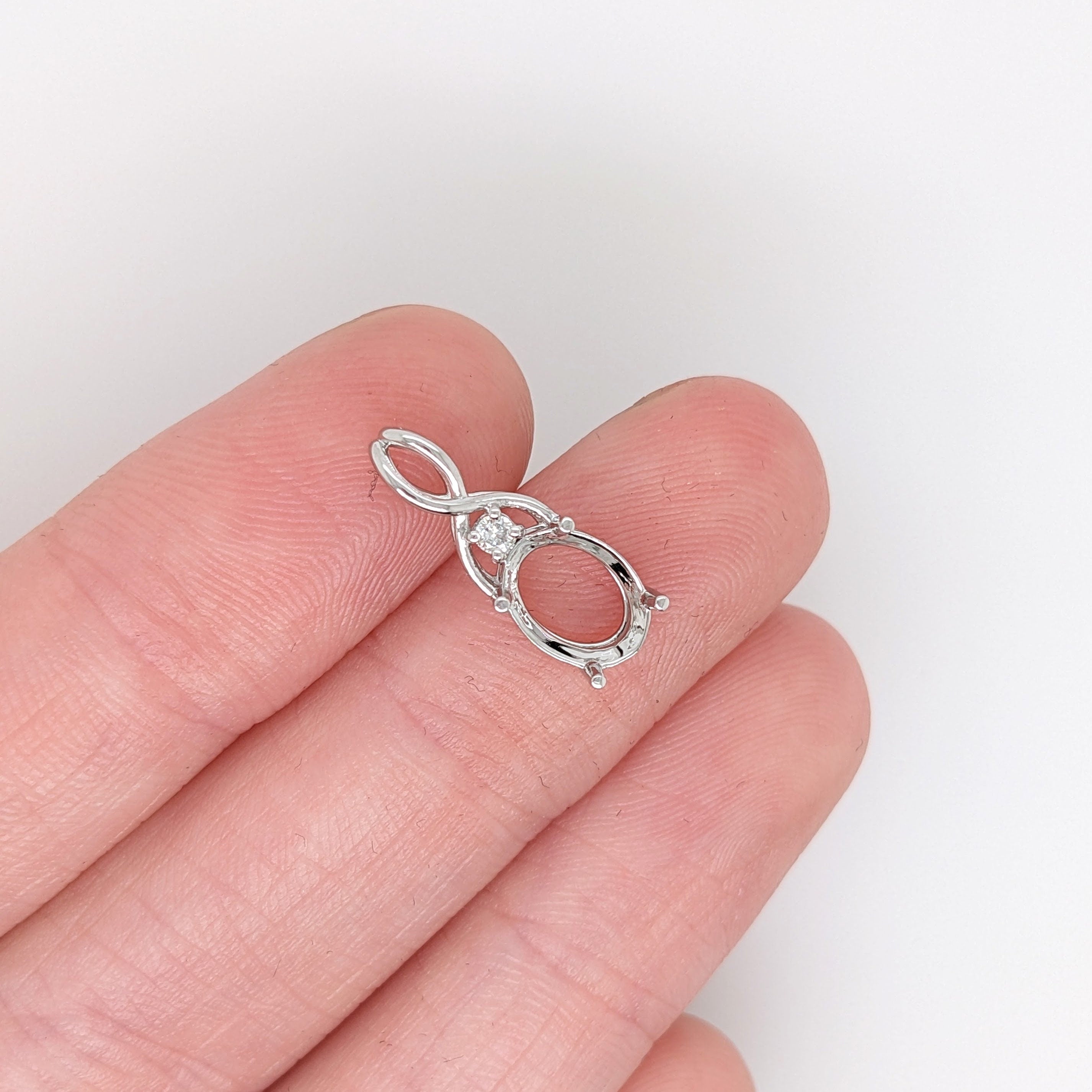 Pendants-Dainty Infinity Design Diamond Pendant Semi Mount in 14K Rose, White, or Yellow Gold | Oval Shape 8x6mm | Twisted Necklace | Custom Sizes - NNJGemstones