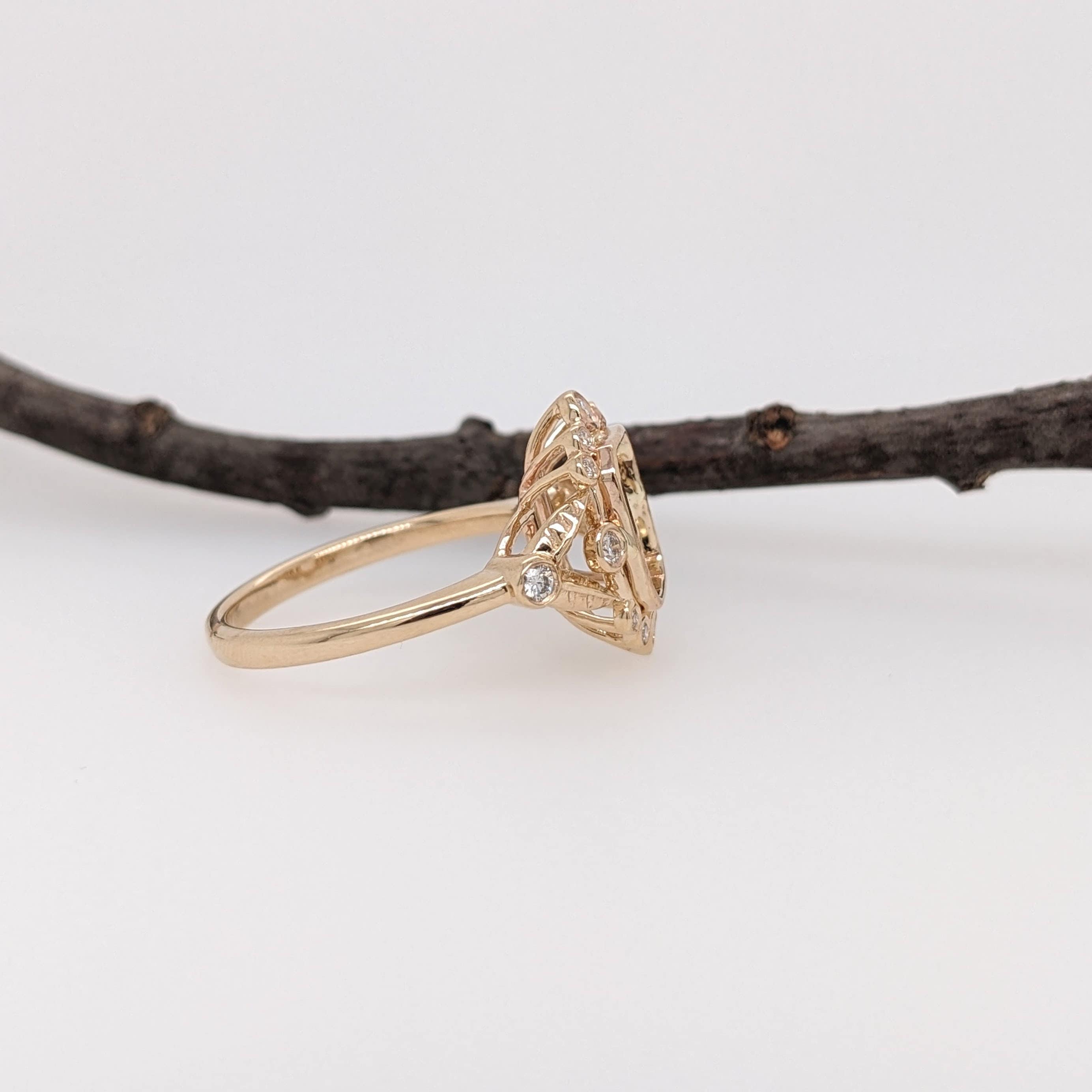 Statement Rings-Vintage Inspire Ring Setting W Earth Mined Diamond Accents in 14K Solid Gold | Emerald 7x5 8x6 9x7 | Gemstone Ring Setting | Customizable - NNJGemstones