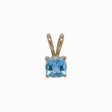 Minimalist Swiss Blue Topaz Pendant in Solid 14k White, Yellow or Rose Gold | Square Cushion 5mm 6mm | Rabbit Bail | Blue Gemstone Necklace