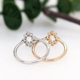 Statement Rings-Pretty Sunburst Ring Semi Mount in 14K Solid Gold W Natural Diamond Accents | Oval Shape | Gemstone Setting | Art Deco | Customizable - NNJGemstones