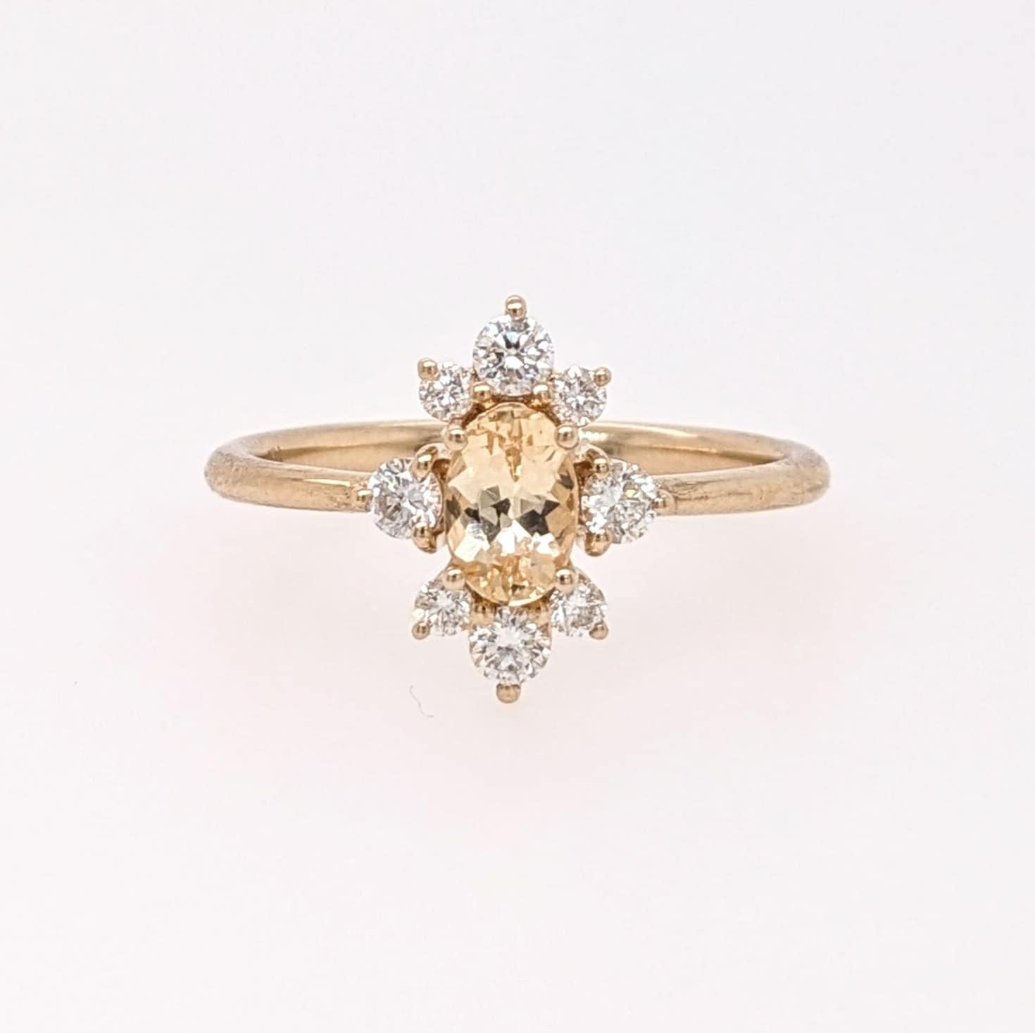 Statement Rings-Pretty Sunburst Ring Semi Mount in 14K Solid Gold W Natural Diamond Accents | Oval Shape | Gemstone Setting | Art Deco | Customizable - NNJGemstones