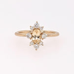 Statement Rings-Pretty Sunburst Ring Semi Mount in 14K Solid Gold W Natural Diamond Accents | Oval Shape | Gemstone Setting | Art Deco | Customizable - NNJGemstones