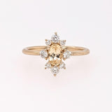 Statement Rings-Pretty Sunburst Ring Semi Mount in 14K Solid Gold W Natural Diamond Accents | Oval Shape | Gemstone Setting | Art Deco | Customizable - NNJGemstones