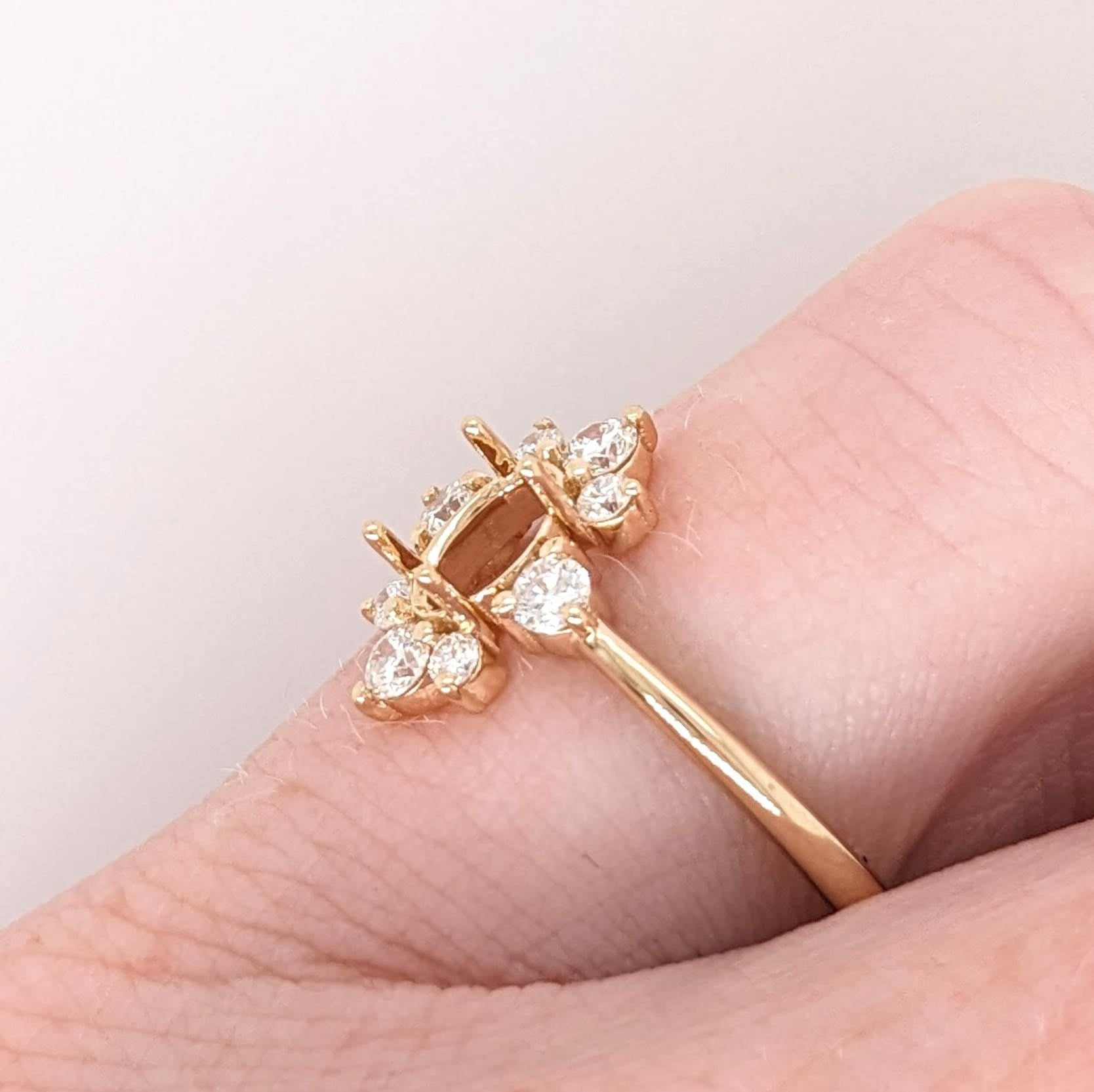 Statement Rings-Pretty Sunburst Ring Semi Mount in 14K Solid Gold W Natural Diamond Accents | Oval Shape | Gemstone Setting | Art Deco | Customizable - NNJGemstones