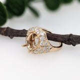 Statement Rings-Art Deco Style Ring Setting W Earth Mined Diamonds in 14K Solid Gold | Oval Cut 9x7 10x8 11x9 | Statement Jewelry | Customizable - NNJGemstones