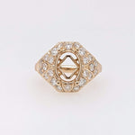 Statement Rings-Art Deco Style Ring Setting W Earth Mined Diamonds in 14K Solid Gold | Oval Cut 9x7 10x8 11x9 | Statement Jewelry | Customizable - NNJGemstones