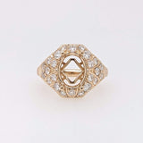 Statement Rings-Art Deco Style Ring Setting W Earth Mined Diamonds in 14K Solid Gold | Oval Cut 9x7 10x8 11x9 | Statement Jewelry | Customizable - NNJGemstones