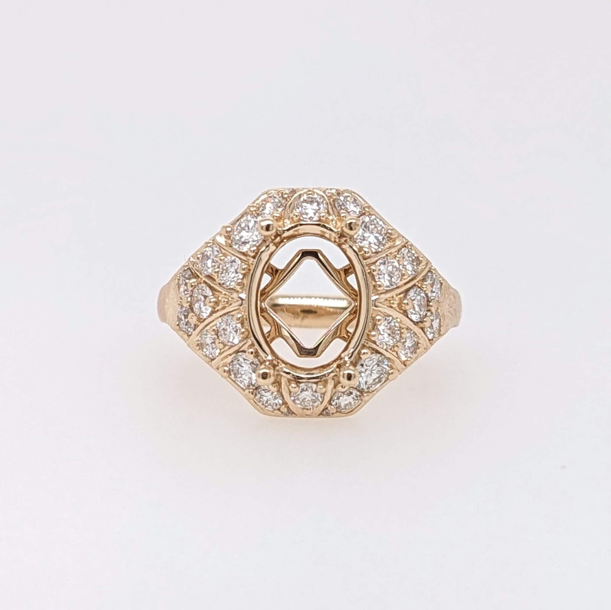 Statement Rings-Art Deco Style Ring Setting W Earth Mined Diamonds in 14K Solid Gold | Oval Cut 9x7 10x8 11x9 | Statement Jewelry | Customizable - NNJGemstones