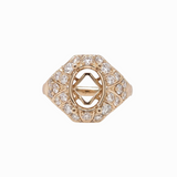 Art Deco Style Ring Setting W Earth Mined Diamonds in 14K Solid Gold | Oval Cut