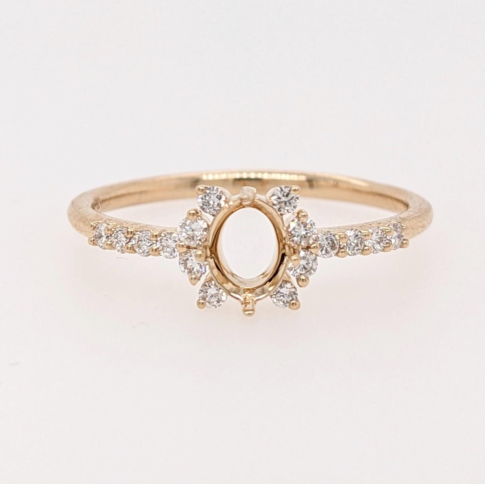 Engagement Rings-Compass Prong Semi Mount Ring with Unique Diamond Accents in 14k Solid White, Yellow or Rose Gold | Oval Cut 5.5x4mm | Customizable - NNJGemstones