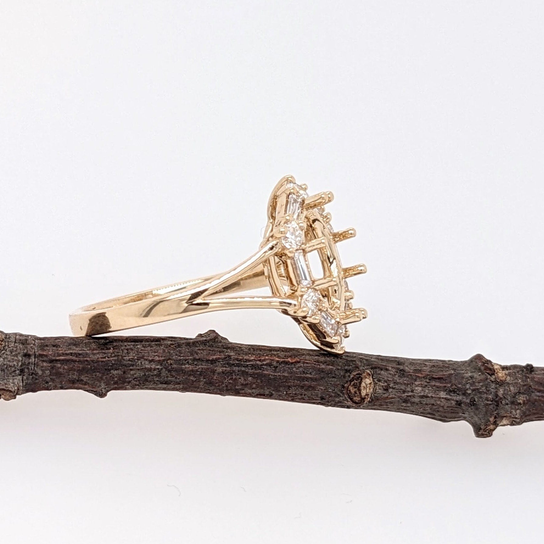 Statement Rings-Statement Ring Setting with Natural Round and Baguette Diamond Accents in 14K Solid Gold | Oval Shape 8x6 9x7 10x8 | Customizable - NNJGemstones