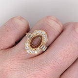 Vintage Inspired Ring Semi Mount w Baguette and Round Diamonds in 14K Gold | Oval Shape | Custom Gemstone Jewelry