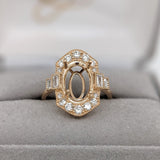 Vintage Inspired Ring Semi Mount w Baguette and Round Diamonds in 14K Gold | Oval Shape | Custom Gemstone Jewelry