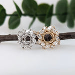 Statement Rings-Vintage Snowflake Ring Setting W Marquise & Round Diamond Accents in 14K Solid Gold | Round Shape 5mm 6mm 7mm 8mm 9mm 10mm | Customizable - NNJGemstones