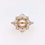 Statement Rings-Vintage Snowflake Ring Setting W Marquise & Round Diamond Accents in 14K Solid Gold | Round Shape 5mm 6mm 7mm 8mm 9mm 10mm | Customizable - NNJGemstones