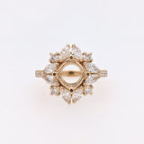 Statement Rings-Vintage Snowflake Ring Setting W Marquise & Round Diamond Accents in 14K Solid Gold | Round Shape 5mm 6mm 7mm 8mm 9mm 10mm | Customizable - NNJGemstones