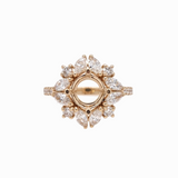 Vintage Snowflake Ring Setting W Marquise & Round Diamond Accents in 14K Solid Gold | Round Shape | Customizable