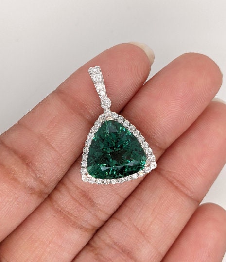 Pendants-Pendant Semi-Mount Trillion Shape in 14K White, Yellow or Rose Gold with Diamond Halo Accents || Heirloom Pendant || Custom Sizes - NNJGemstones