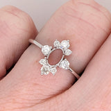 Statement Rings-Pretty Sunburst Ring Semi Mount in 14K Solid Gold W Natural Diamond Accents | Oval Shape | Gemstone Setting | Art Deco | Customizable - NNJGemstones