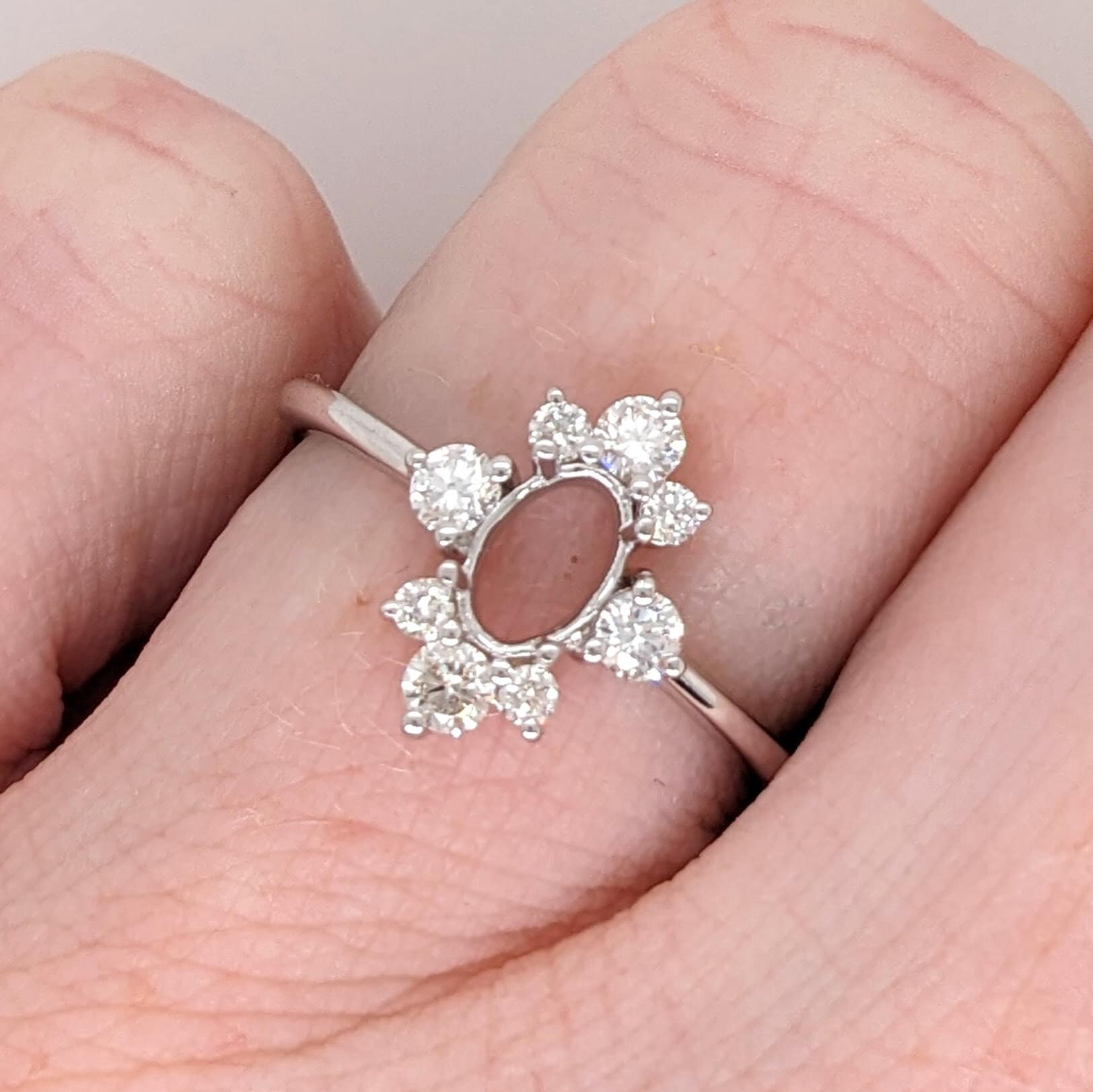 Statement Rings-Pretty Sunburst Ring Semi Mount in 14K Solid Gold W Natural Diamond Accents | Oval Shape | Gemstone Setting | Art Deco | Customizable - NNJGemstones