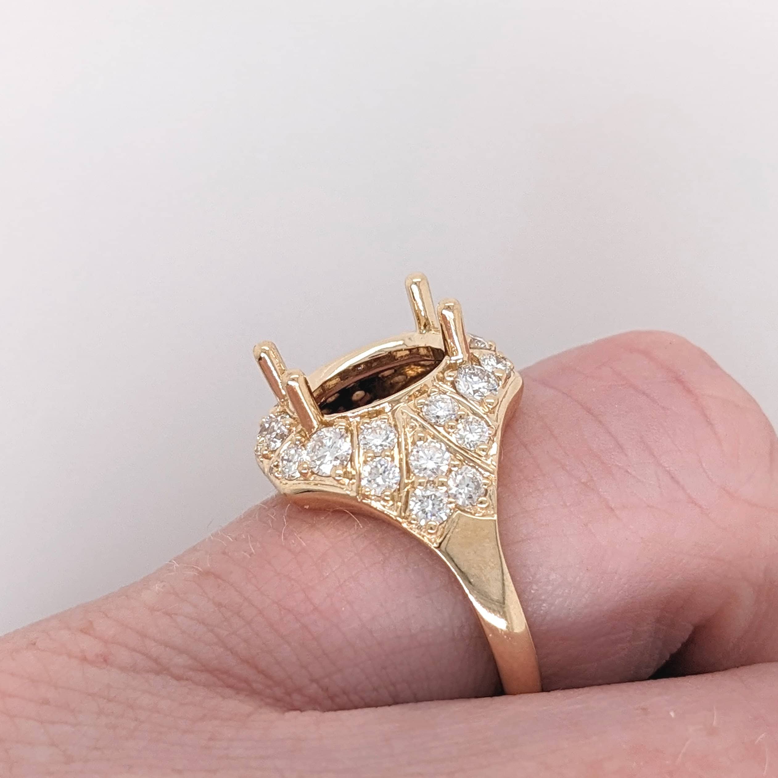 Statement Rings-Art Deco Style Ring Setting W Earth Mined Diamonds in 14K Solid Gold | Oval Cut 9x7 10x8 11x9 | Statement Jewelry | Customizable - NNJGemstones