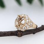 Statement Rings-Art Deco Style Ring Setting W Earth Mined Diamonds in 14K Solid Gold | Oval Cut 9x7 10x8 11x9 | Statement Jewelry | Customizable - NNJGemstones