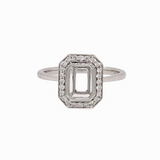 Bezel Ring Setting with a Natural Diamond Halo in Solid 14K Gold | Emerald Cut | Customizable