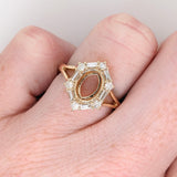 Statement Rings-Statement Ring Setting with Natural Round and Baguette Diamond Accents in 14K Solid Gold | Oval Shape 8x6 9x7 10x8 | Customizable - NNJGemstones
