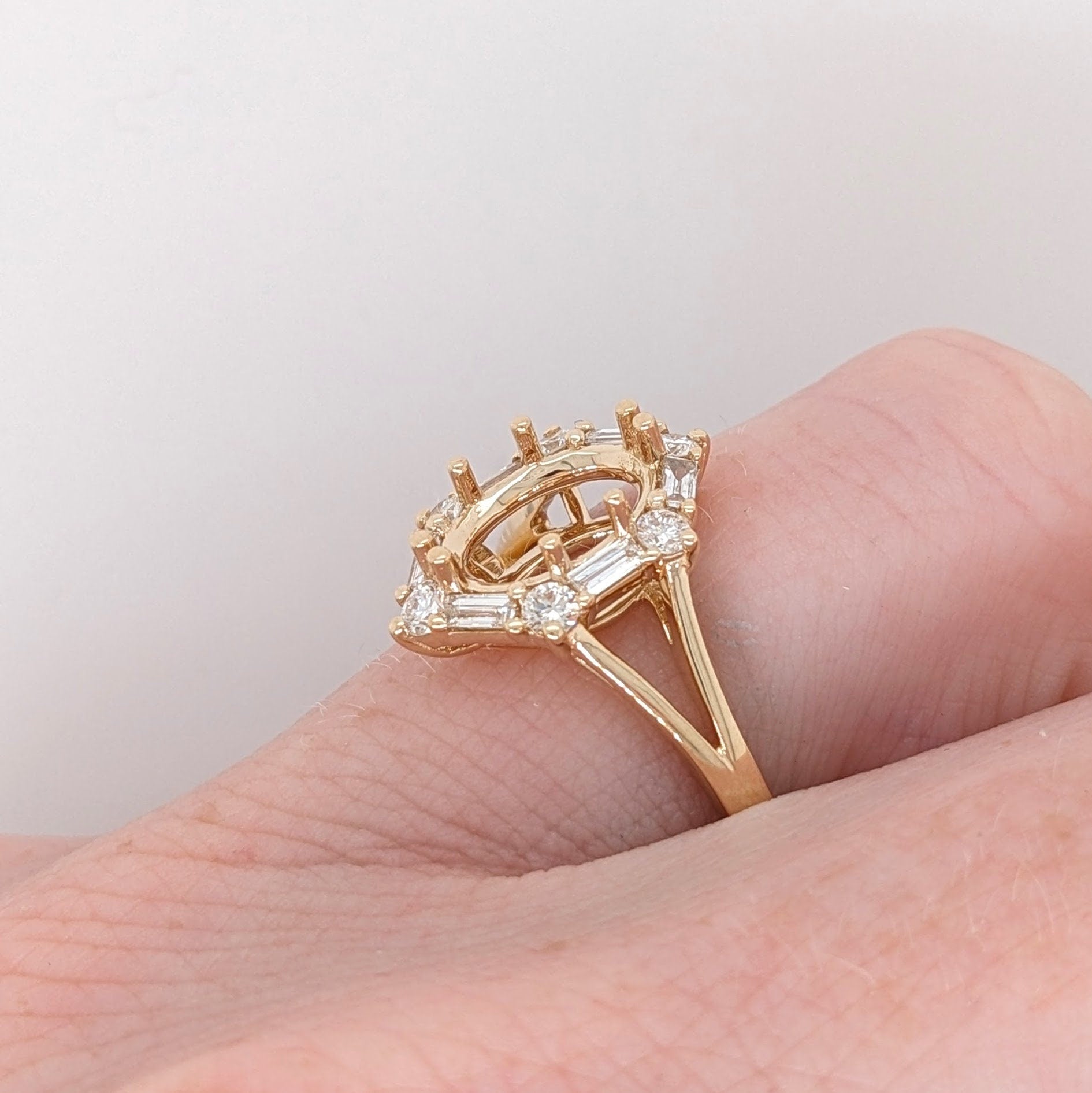 Statement Rings-Statement Ring Setting with Natural Round and Baguette Diamond Accents in 14K Solid Gold | Oval Shape 8x6 9x7 10x8 | Customizable - NNJGemstones