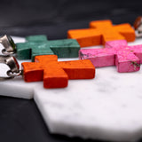 Pendants-Bright Cross Garnet Pendant in Solid Silver || Oval 8x6mm || Previously Loved || Orange, Green, Pink Gemstones || January Birthstone || - NNJGemstones
