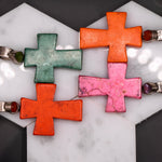 Pendants-Bright Cross Garnet Pendant in Solid Silver || Oval 8x6mm || Previously Loved || Orange, Green, Pink Gemstones || January Birthstone || - NNJGemstones