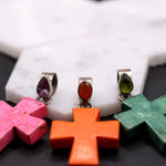 Pendants-Bright Cross Garnet Pendant in Solid Silver || Oval 8x6mm || Previously Loved || Orange, Green, Pink Gemstones || January Birthstone || - NNJGemstones