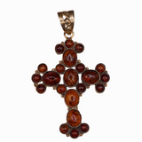 Beautiful Baltic Amber Cross Pendant in Solid Silver || 67x54mm || Previously Loved || Orange-Red Gemstone || November Birthstone ||