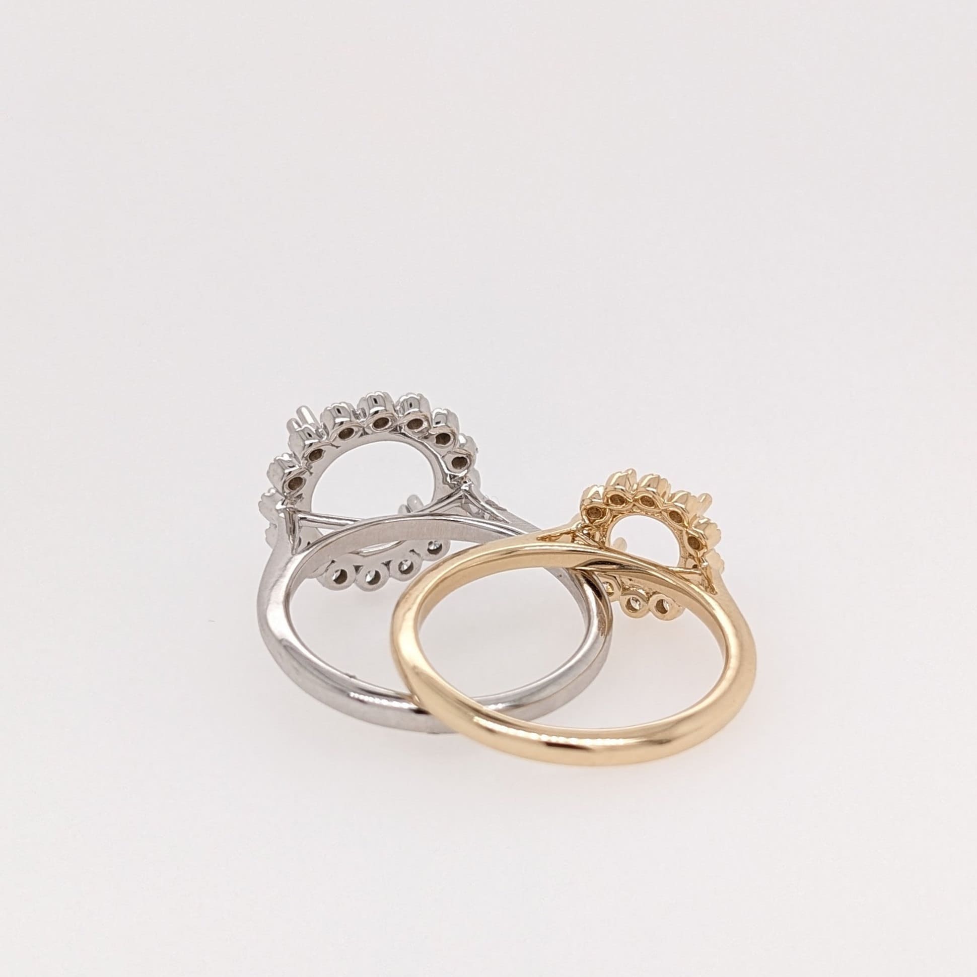 Statement Rings-Floral Inspired Ring Setting w Natural Diamond Halo in 14K Solid Gold | Round 6mm 7mm 8mm 9mm 10mm | Customizable - NNJGemstones