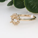 Statement Rings-Floral Inspired Ring Setting w Natural Diamond Halo in 14K Solid Gold | Round 6mm 7mm 8mm 9mm 10mm | Customizable - NNJGemstones