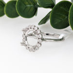 Statement Rings-Floral Inspired Ring Setting w Natural Diamond Halo in 14K Solid Gold | Round 6mm 7mm 8mm 9mm 10mm | Customizable - NNJGemstones