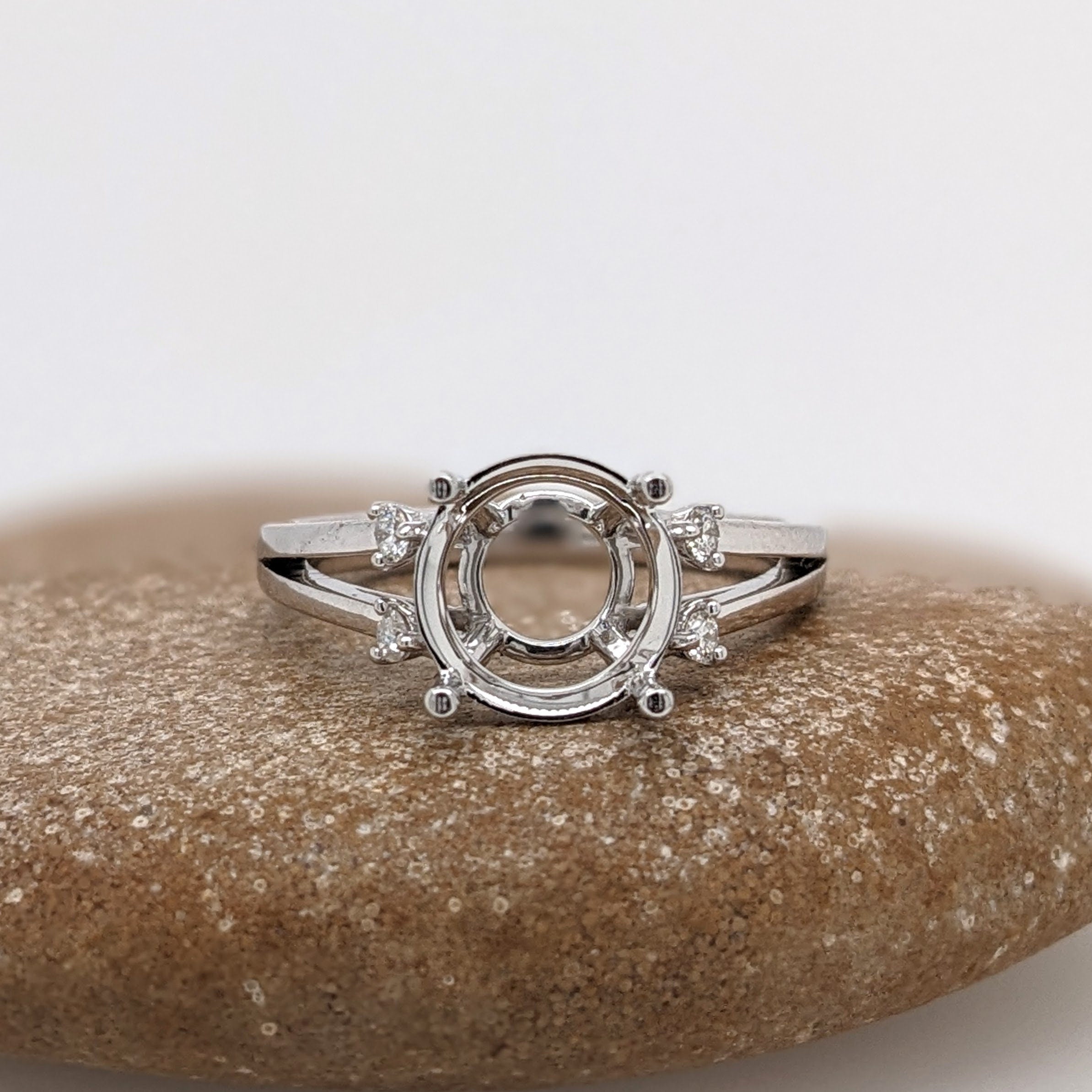 Engagement Rings-Classic Round Ring Setting with Natural Diamond Accents in 14K Solid Gold | Round Cut 8mm 8.5mm 9mm | Statement Ring Setting | Customizable - NNJGemstones