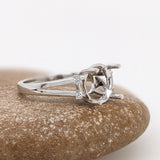 Engagement Rings-Classic Round Ring Setting with Natural Diamond Accents in 14K Solid Gold | Round Cut 8mm 8.5mm 9mm | Statement Ring Setting | Customizable - NNJGemstones