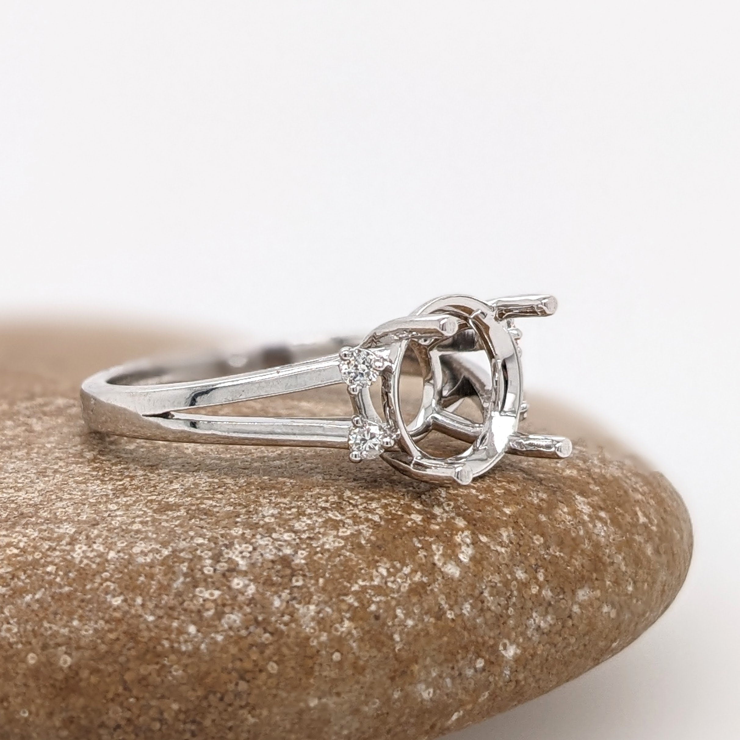 Engagement Rings-Classic Round Ring Setting with Natural Diamond Accents in 14K Solid Gold | Round Cut 8mm 8.5mm 9mm | Statement Ring Setting | Customizable - NNJGemstones