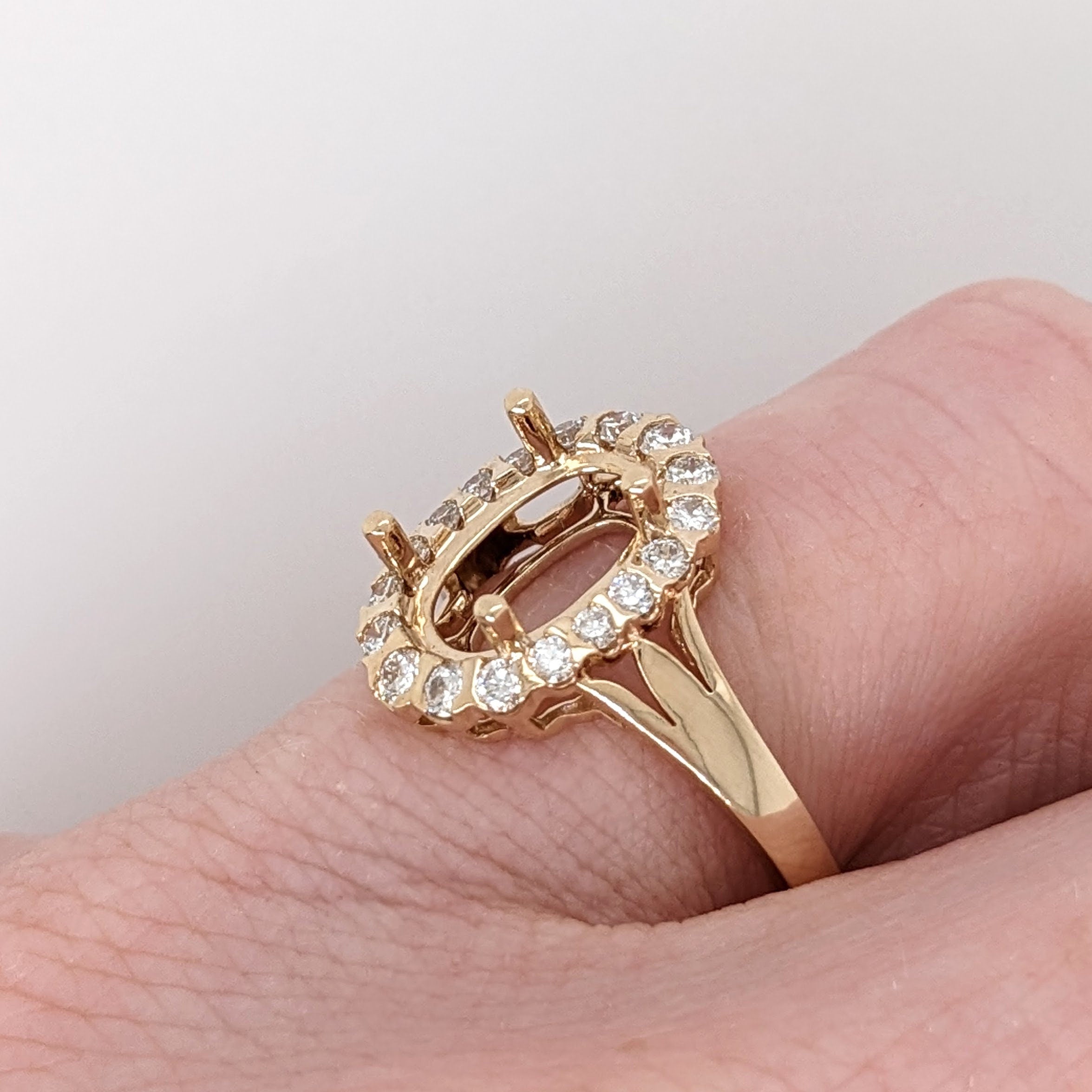 Engagement Rings-Beautiful Engagement Ring Setting with Natural Diamond Halo in 14K Solid Gold | Oval 9x7 10x8 11x9 | Gemstone Ring Setting | Customizable - NNJGemstones