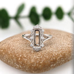 Statement Rings-Vintage Inspired Ring Setting w Natural Diamond Accents in 14K Solid Gold | Emerald 11.5x4.5 10x7.5 11x8 | Gemstone Setting | Customizable - NNJGemstones