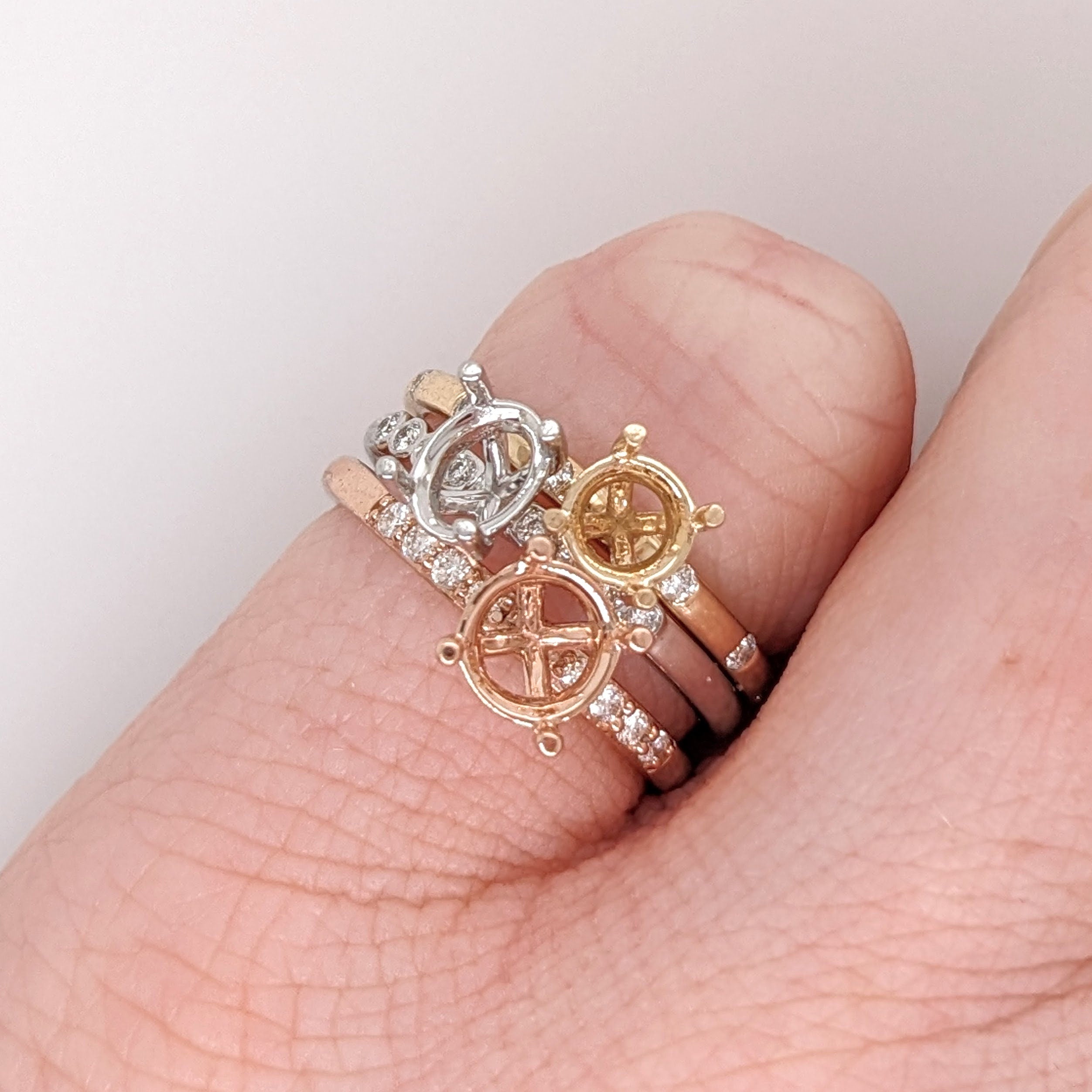 Stackable Rings-Beautiful Ring Setting w Natural Diamond Accents in Solid 14K Gold | Round 4mm 5mm 6mm | Stone Setting | Customizable - NNJGemstones