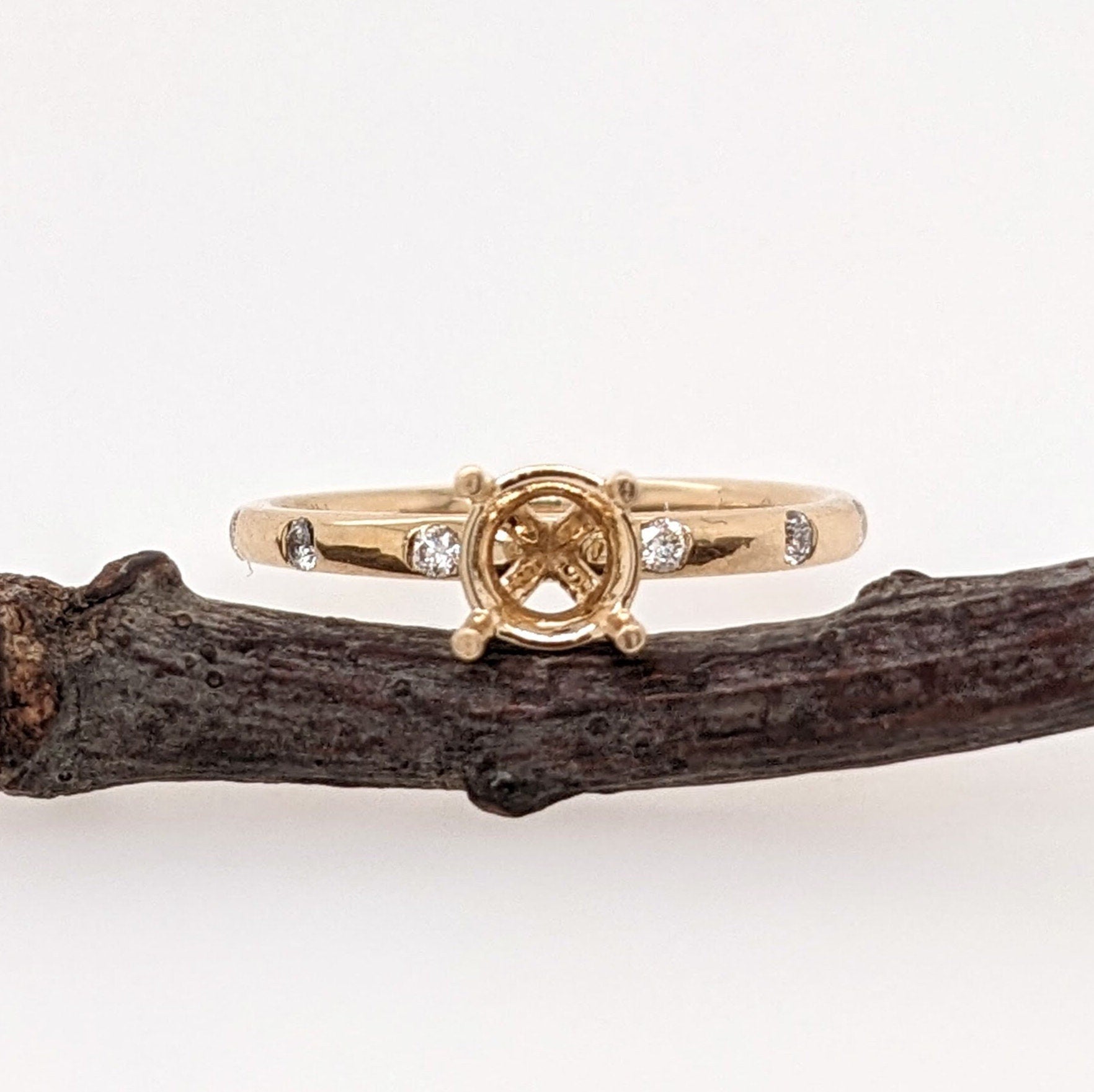 Stackable Rings-Beautiful Ring Setting w Natural Diamond Accents in Solid 14K Gold | Round 4mm 5mm 6mm | Stone Setting | Customizable - NNJGemstones