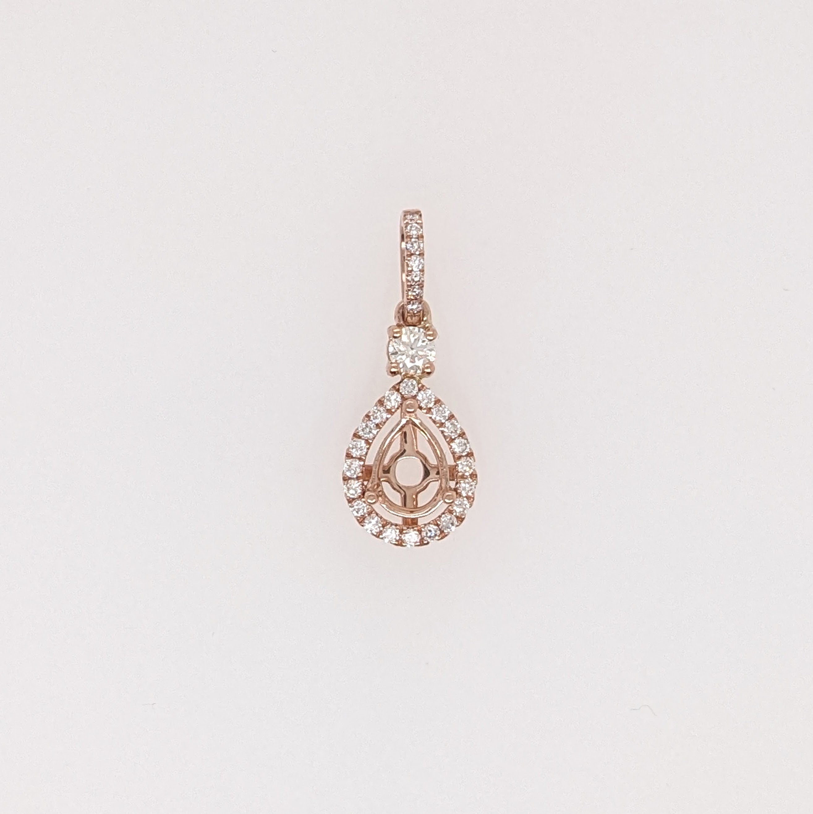 Pendants-Beautiful Halo Pendant Setting W Natural Diamonds in 14K Solid Gold | Pear Shape 6x4 7x5 8x6 | Minimal Design | Diamond Bail | Customizable - NNJGemstones