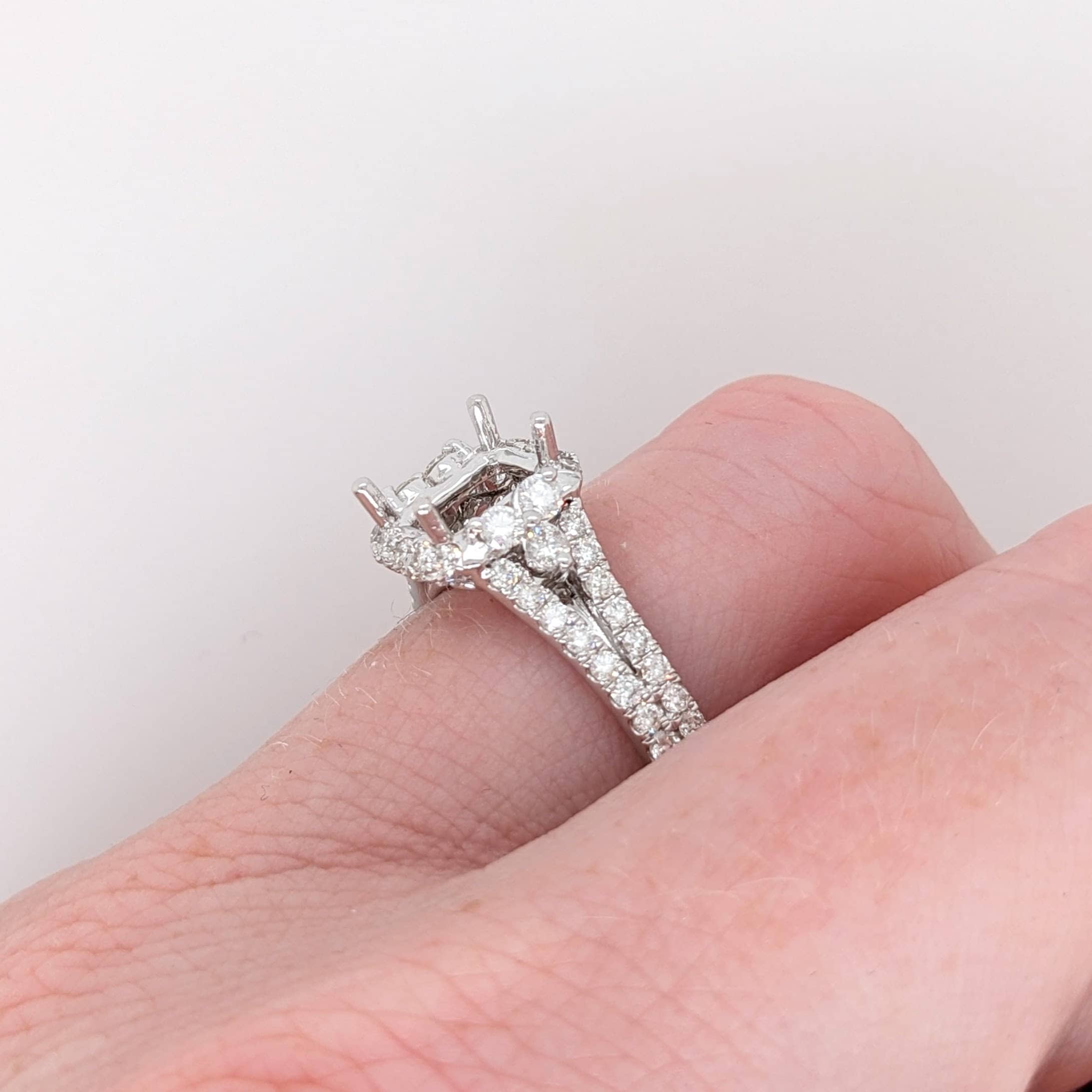 Engagement Rings-Stunning Engagement Ring Setting in 14K Solid Gold with Earth Mined Diamond Halo | Art Deco | Emerald Cut 6x4 7x5 8x6 | Customizable - NNJGemstones